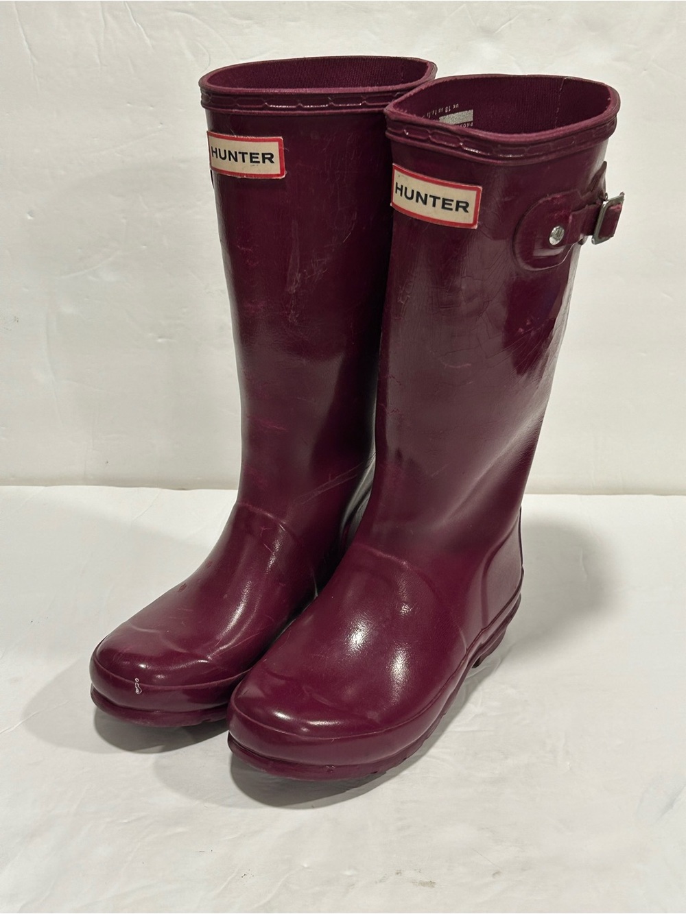 Hunter Original Gloss Rain Boots Magenta Rubber Wellington Preppy, Girls Size 2